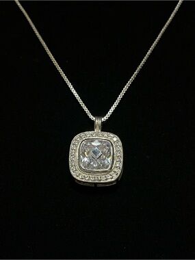 Sterling Silver Clear Crystal Halo Pendant Necklace